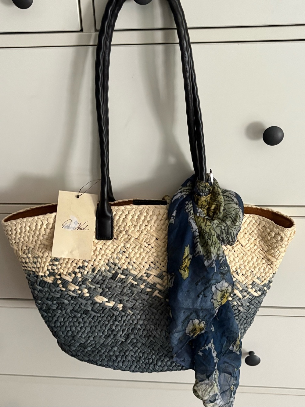 Patricia Nash Blue Ombre Woven Straw Tote with Scarf NWT - Picture 5 of 5